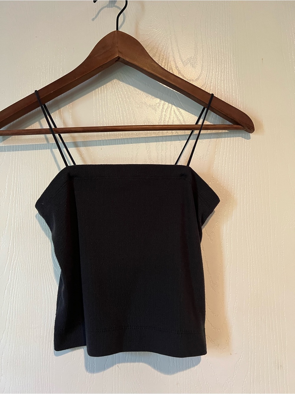 American Eagle Ribbed Grey Sculpt Knit Spaghetti Strap Cropped Tank Sz Small